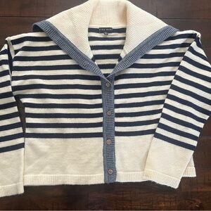 Magnolia Boutique I Muse  Navy and Cream Striped Cardigan Medium M